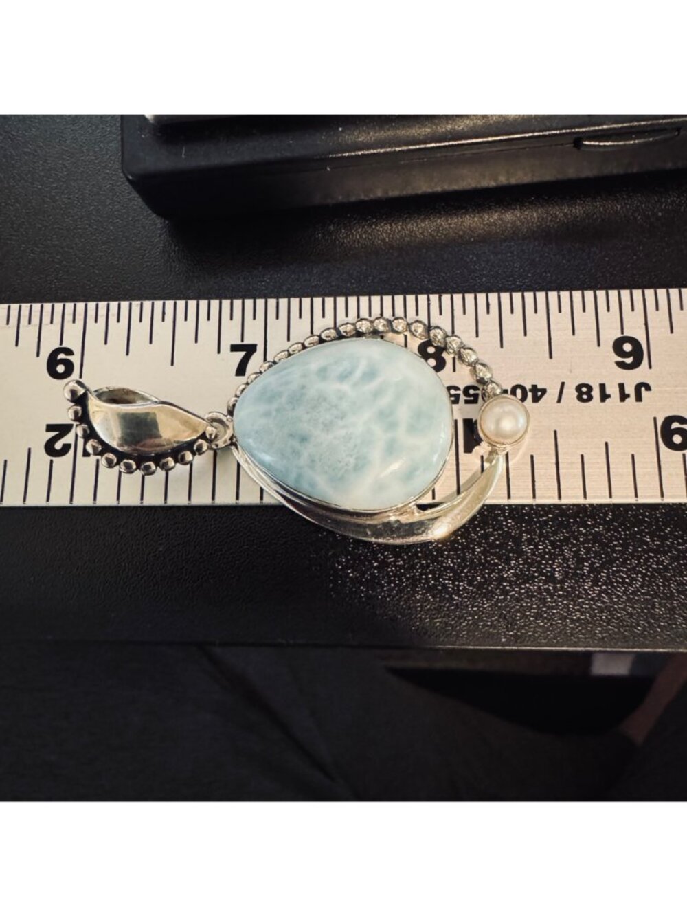 SAJEN Sterling Silver 925 Large Larimar & Pearl Bezel Set Pendant Size 2.25" - Picture 5 of 7